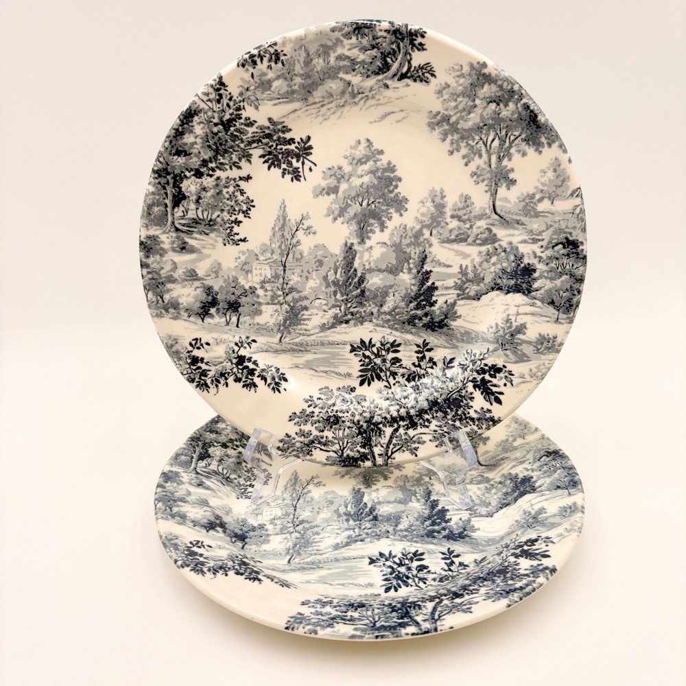 Envogue British Heritage Blue Toile Pastoral Earthenware Salad Plates Set of 2